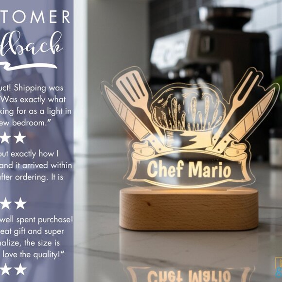 Personalized Chef Night Light – Fun Culinary Gift Nightlight - Picture 7 of 8